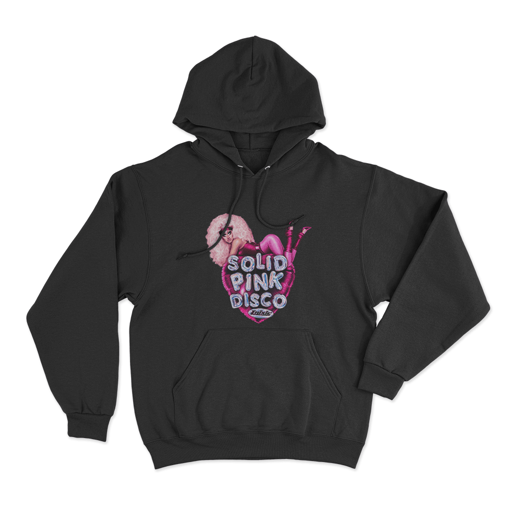 Solid Pink Disco Balloon Heart Unisex Hoodie Black Solid Pink Disco Balloon Heart Unisex Hoodie Black