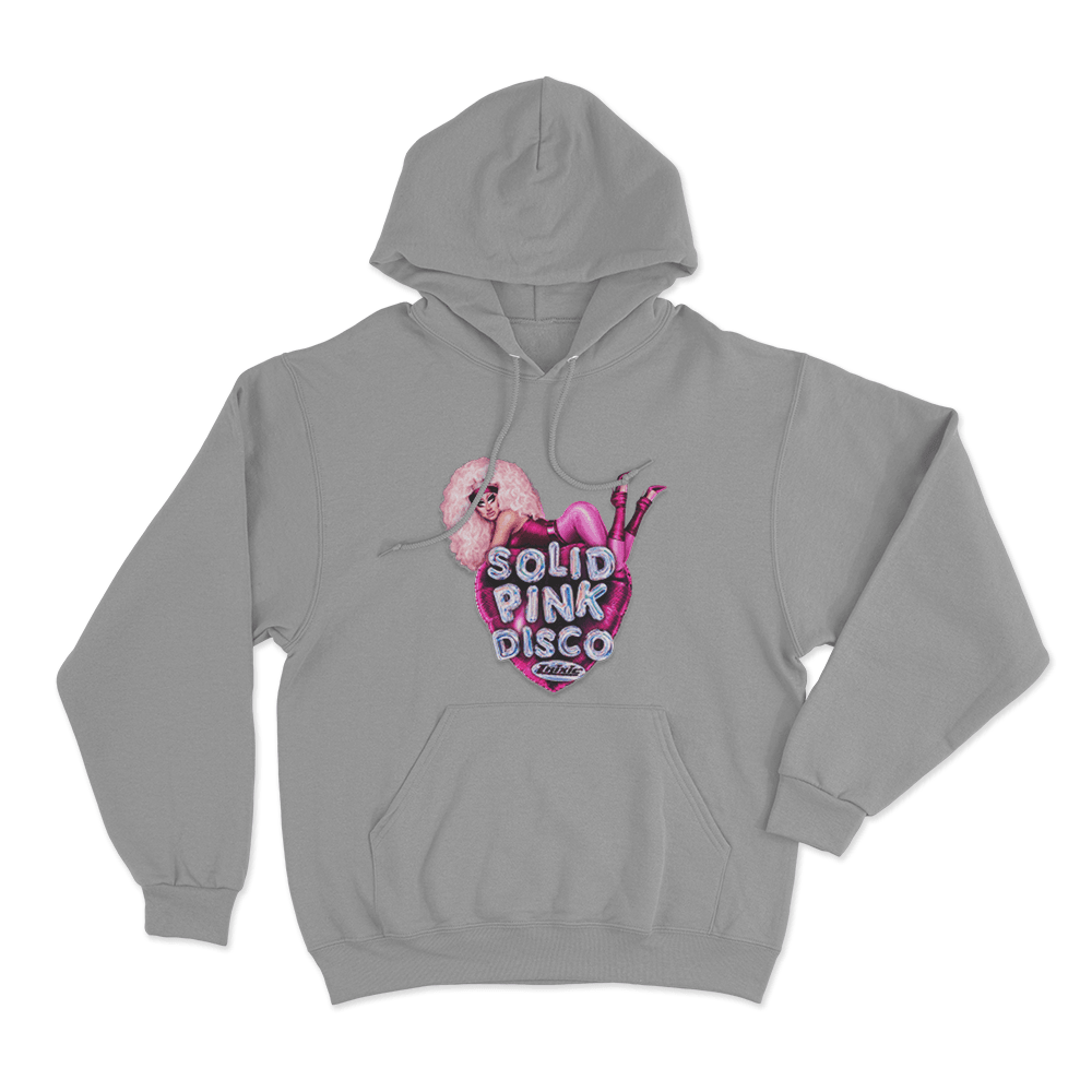 Solid Pink Disco Balloon Heart Unisex Hoodie Grey Solid Pink Disco Balloon Heart Unisex Hoodie Grey