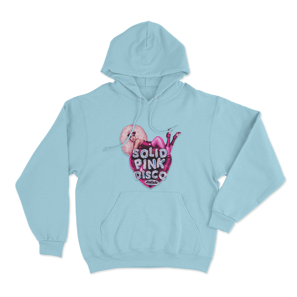 Solid Pink Disco Balloon Heart Unisex Hoodie Sky Blue Solid Pink Disco Balloon Heart Unisex Hoodie Sky Blue