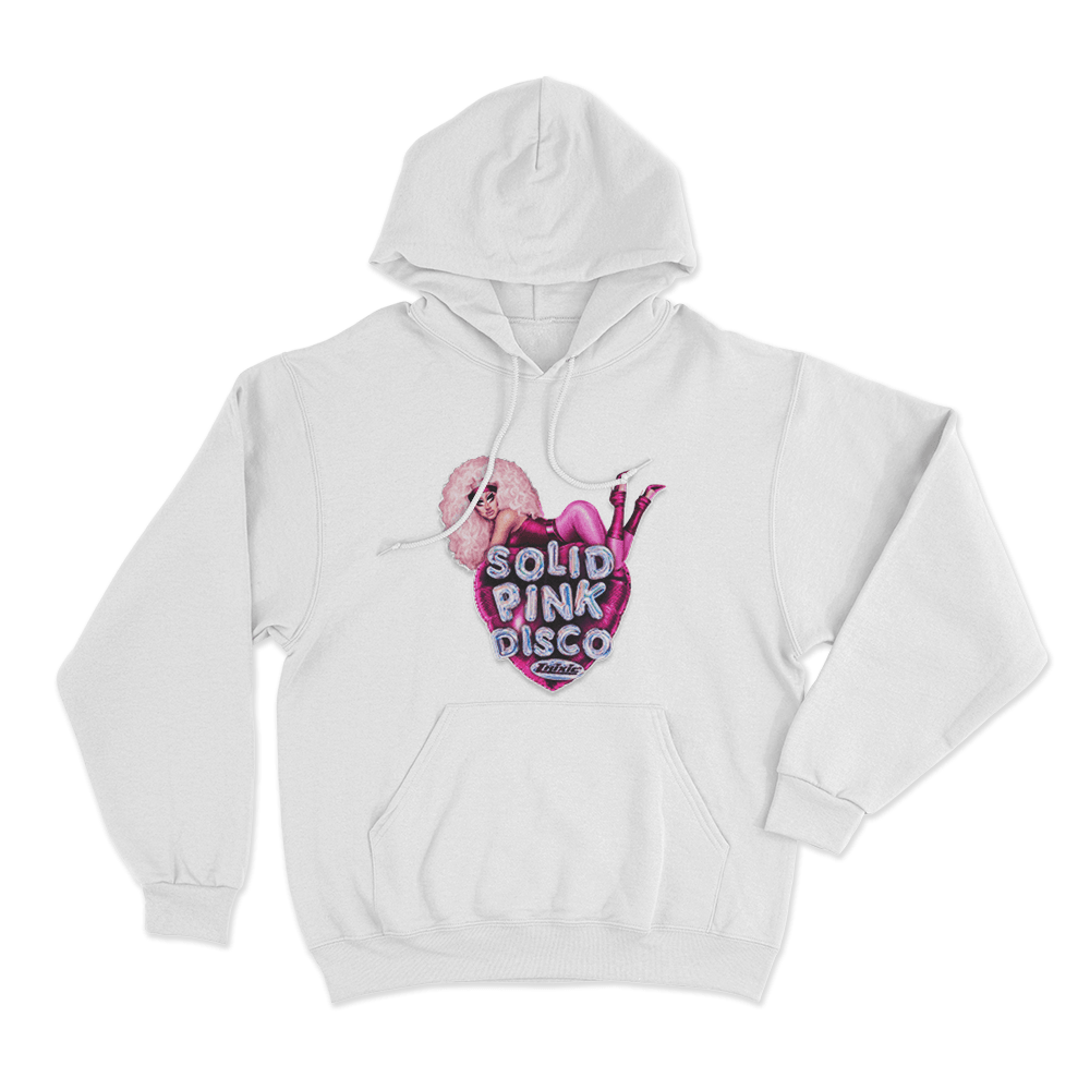 Solid Pink Disco Balloon Heart Unisex Hoodie White Solid Pink Disco Balloon Heart Unisex Hoodie White