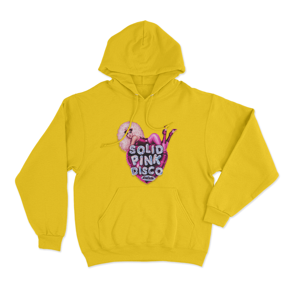 Solid Pink Disco Balloon Heart Unisex Hoodie Yellow Solid Pink Disco Balloon Heart Unisex Hoodie Yellow