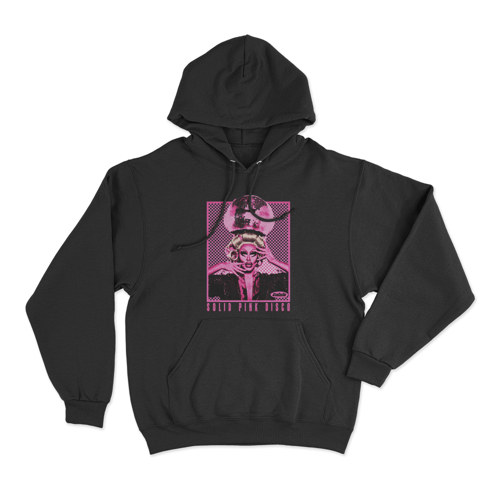 Solid Pink Disco Tour Unisex Hoodie Black Solid Pink Disco Tour Unisex Hoodie Black