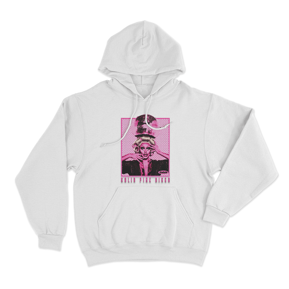 Solid Pink Disco Tour Unisex Hoodie White Solid Pink Disco Tour Unisex Hoodie White